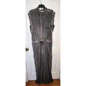 Soft Surroundings Camilla Jumpsuit Gray Pigment Dyed Wide Leg Pockets Sz XL NWT